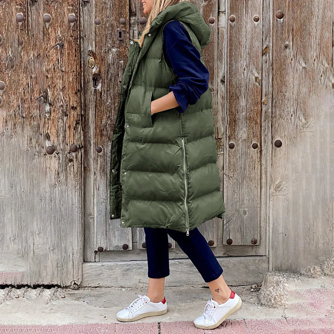 Women's Longline Puffer Vest | Hooded, Sleeveless