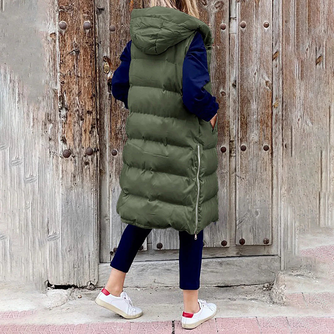 Women's Longline Puffer Vest | Hooded, Sleeveless
