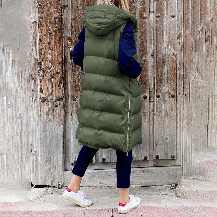 Women's Longline Puffer Vest | Hooded, Sleeveless