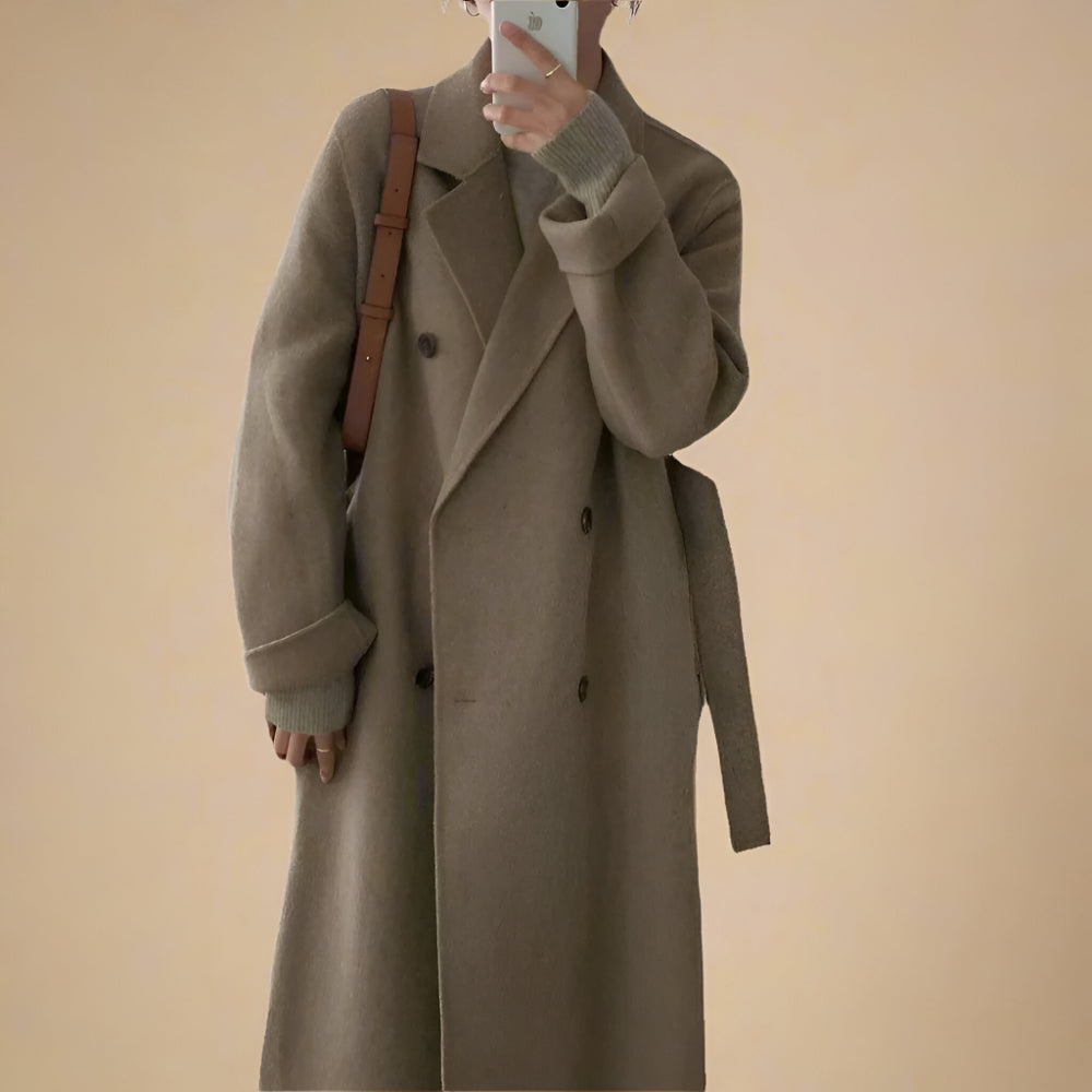 Women’s Long Wool Winter Coat | Elegant Double Breasted Overcoat