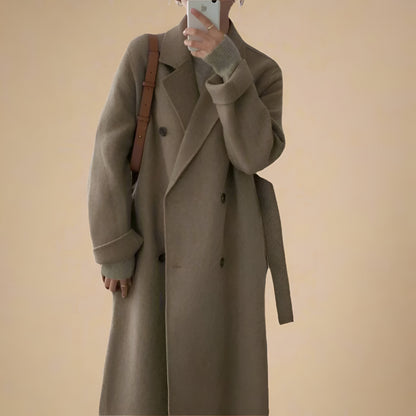 Women’s Long Wool Winter Coat | Elegant Double Breasted Overcoat