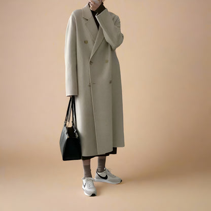 Women’s Long Wool Winter Coat | Elegant Double Breasted Overcoat