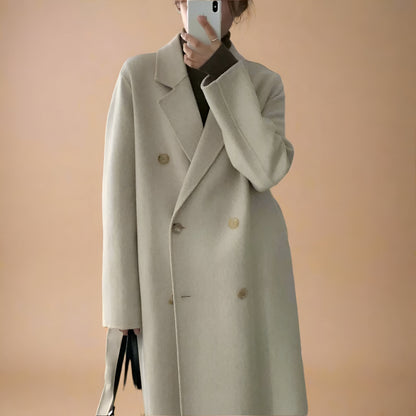 Women’s Long Wool Winter Coat | Elegant Double Breasted Overcoat