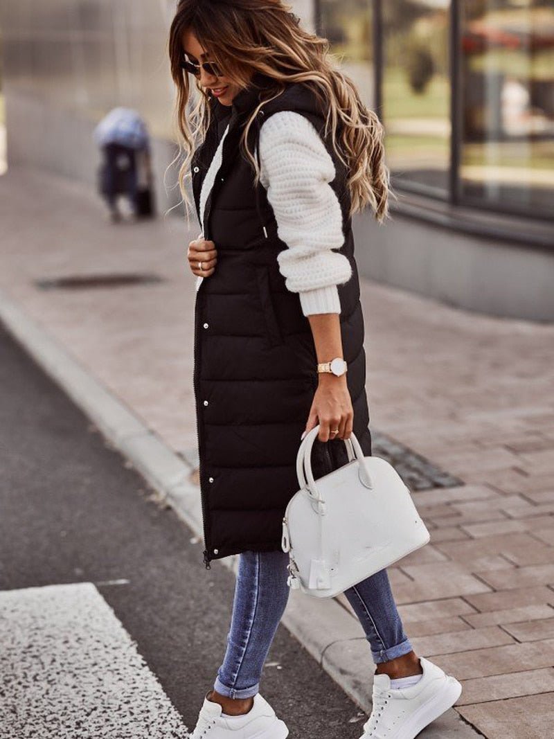 Women's Puffer Vest | Long Hooded Lightweight