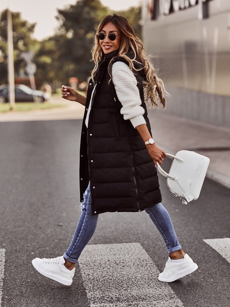 Women's Puffer Vest | Long Hooded Lightweight