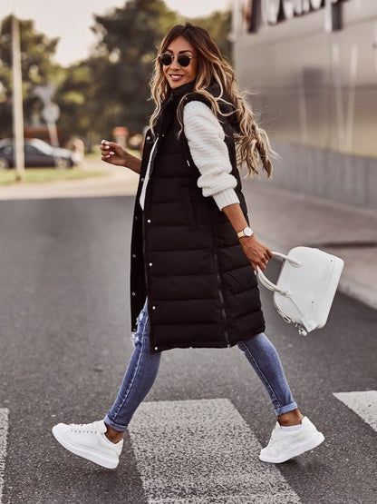 Women's Puffer Vest | Long Hooded Lightweight