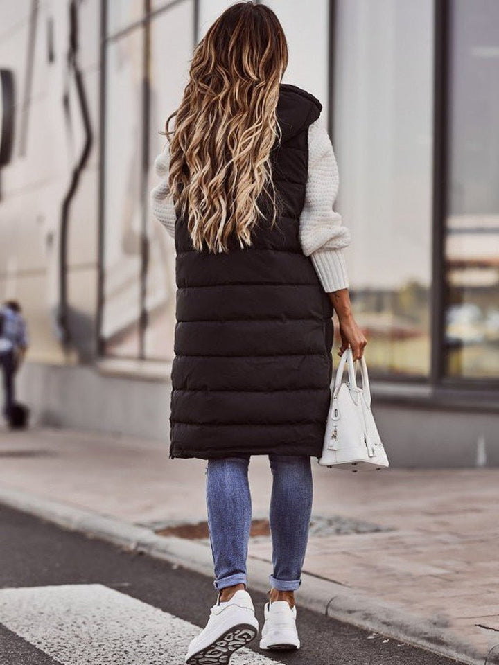 Women's Puffer Vest | Long Hooded Lightweight