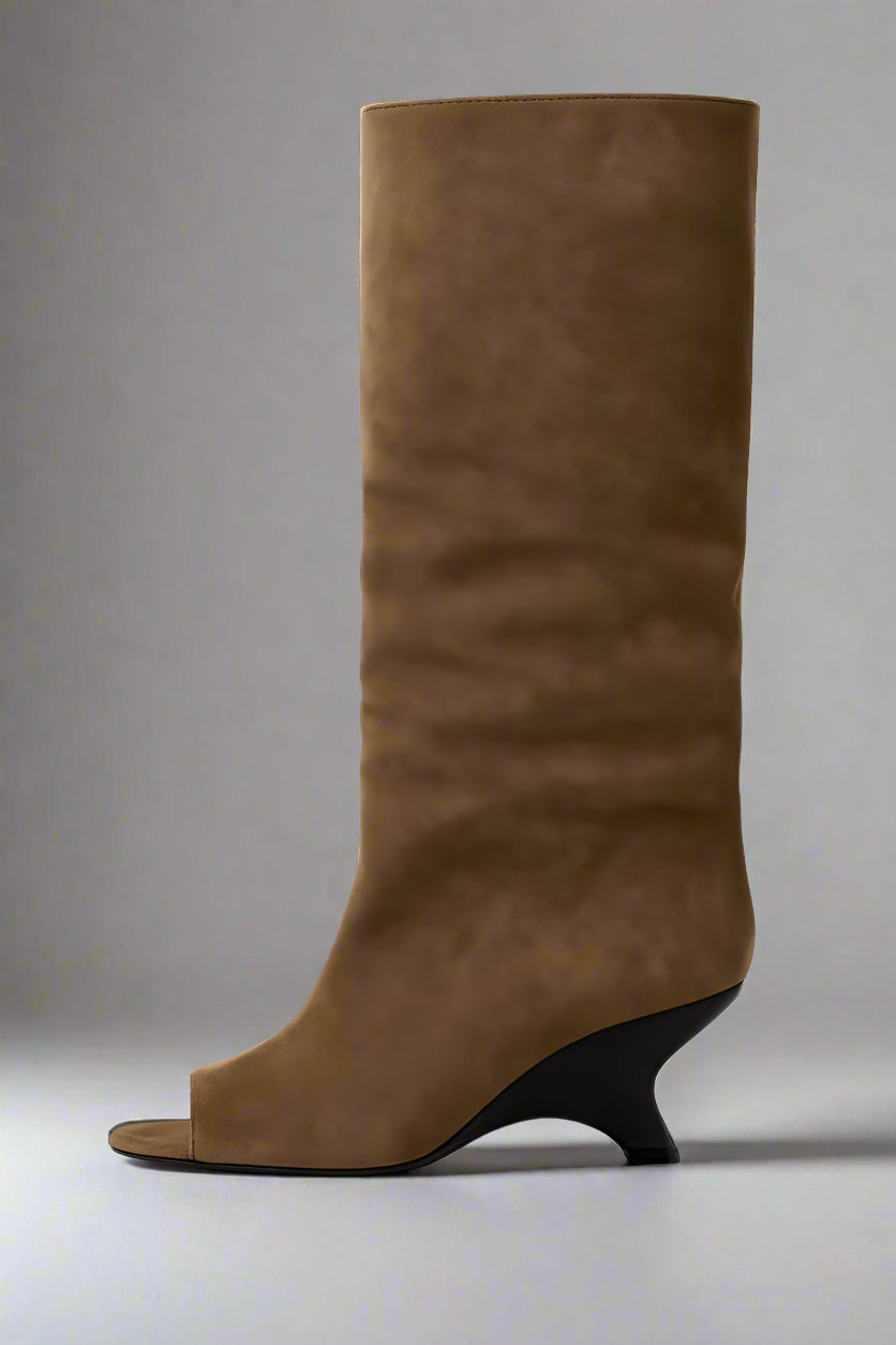 Women’s High Wedge Heeled Boots | Peep Toe, Slouch Style