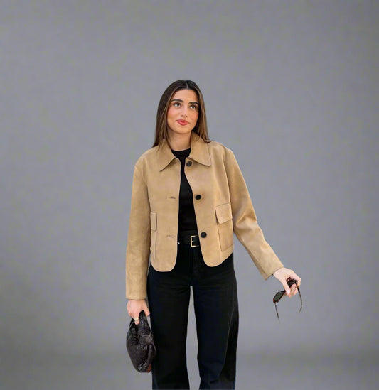 Women Suede Jacket | Short Tailored Button Style