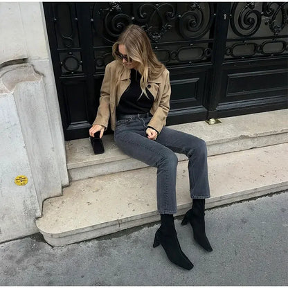 Women Suede Jacket | Short Tailored Button Style