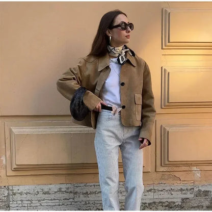 Women Suede Jacket | Short Tailored Button Style