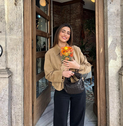 Women Suede Jacket | Short Tailored Button Style