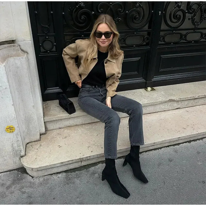 Women Suede Jacket | Short Tailored Button Style