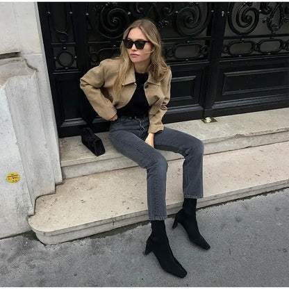 Women Suede Jacket | Short Tailored Button Style