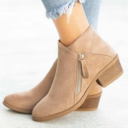 Women's Comfortable Stylish Ankle Boots Zipper Block Heel