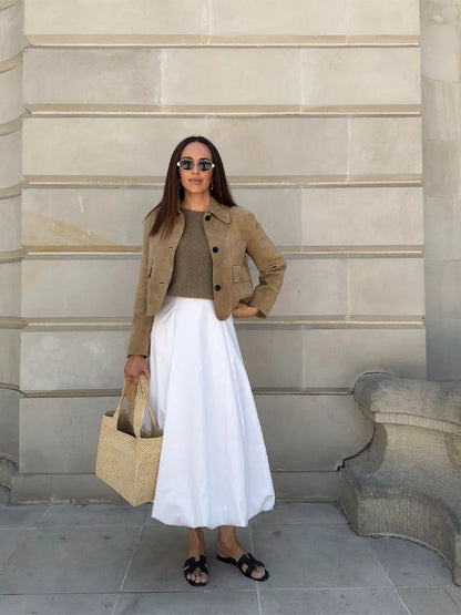 Women Suede Jacket | Short Tailored Button Style