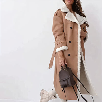 Women's Oversized Faux Shearling Trench Coat Warm Winter