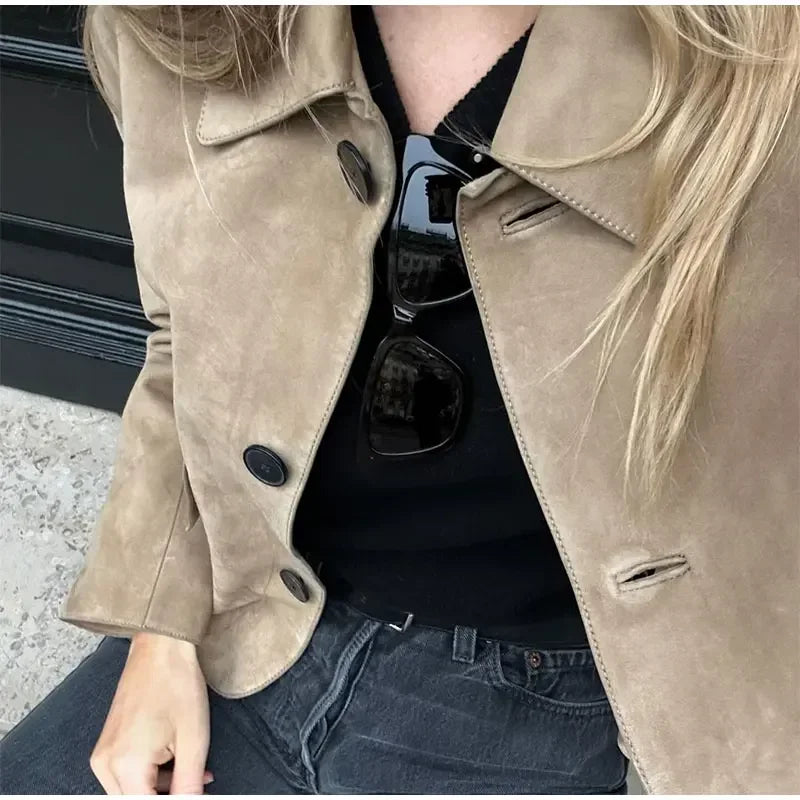 Women Suede Jacket | Short Tailored Button Style