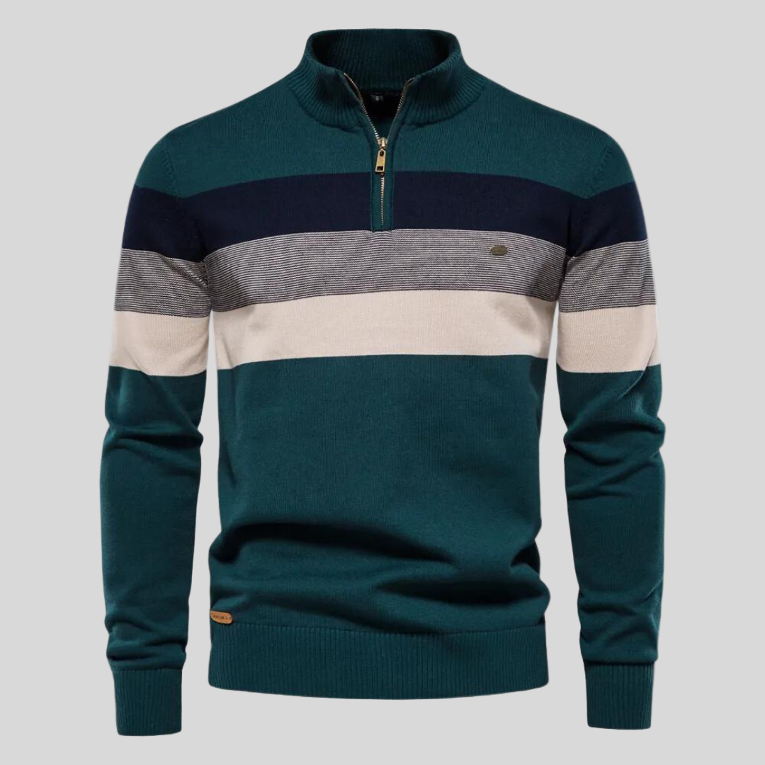 Soft-Blend Sweater – Striped Surface & Zip Ventilation - Image 2