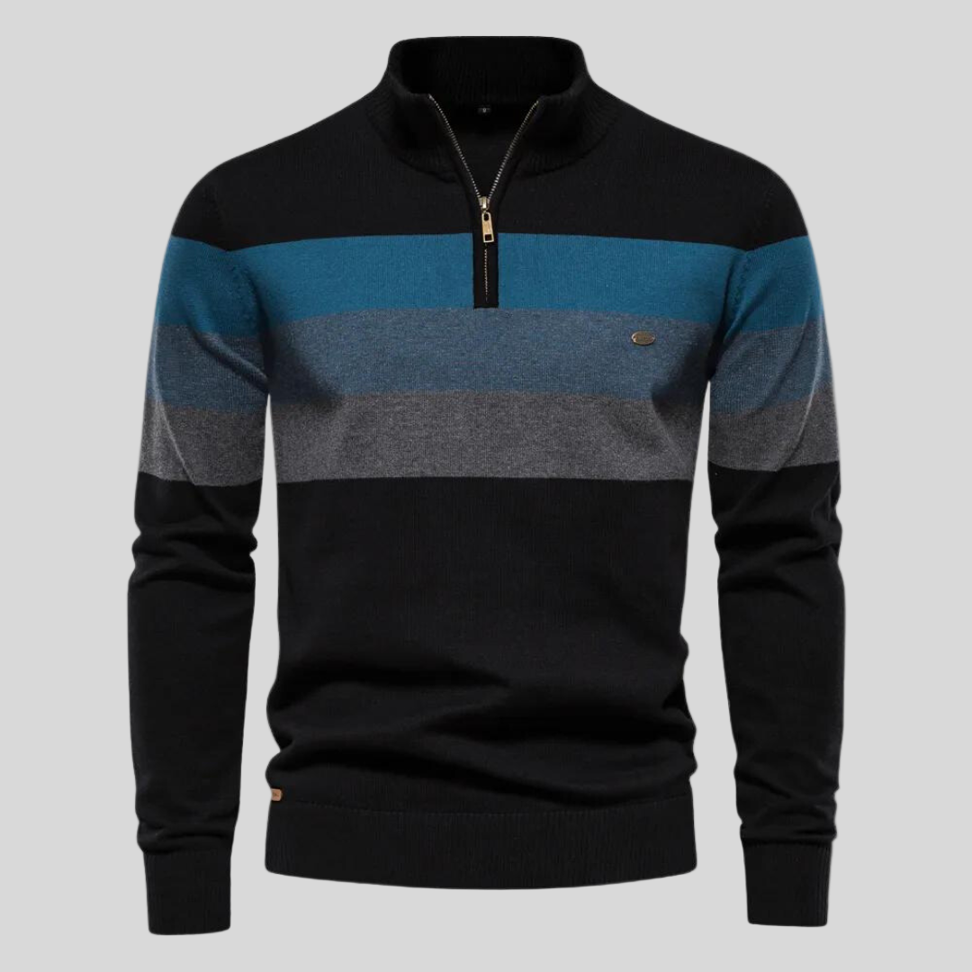 Soft-Blend Sweater – Striped Surface & Zip Ventilation - Image 3