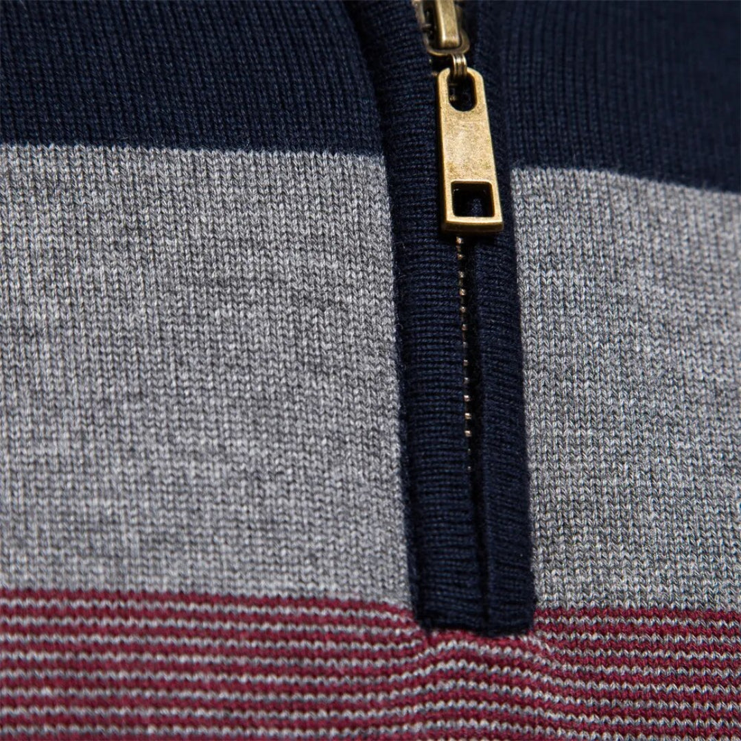 Soft-Blend Sweater – Striped Surface & Zip Ventilation - Image 6