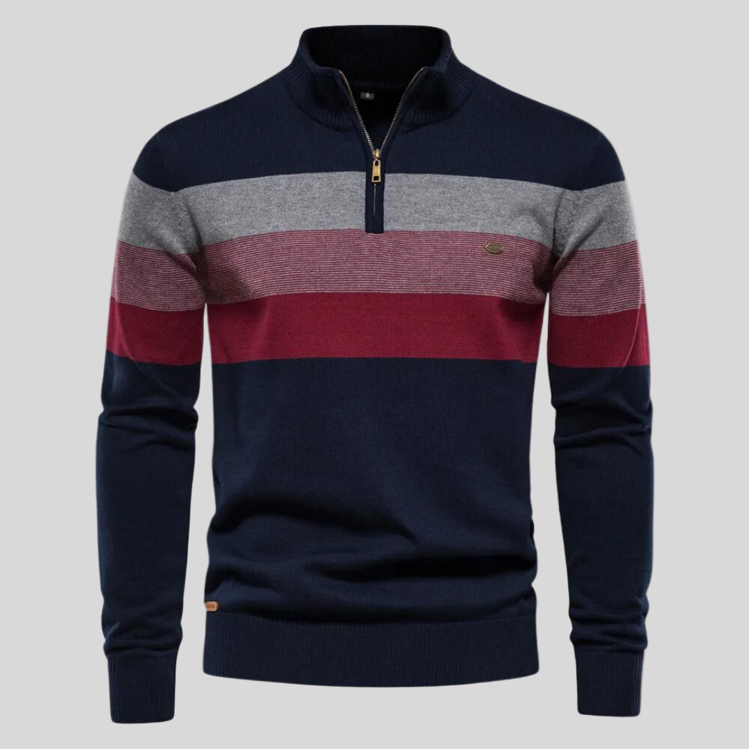 Soft-Blend Sweater – Striped Surface & Zip Ventilation