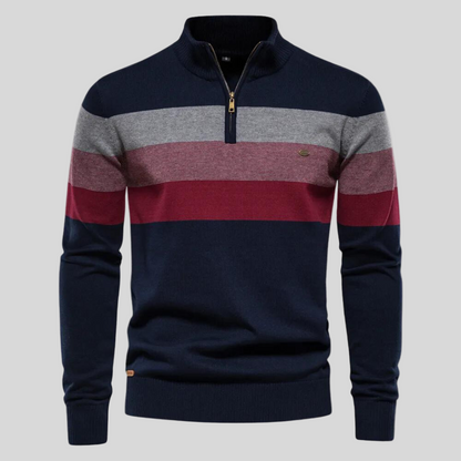 Soft-Blend Sweater – Striped Surface & Zip Ventilation