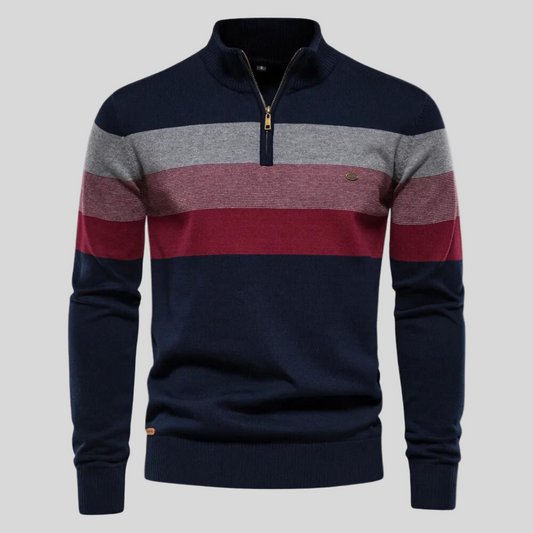 Soft-Blend Sweater – Striped Surface & Zip Ventilation