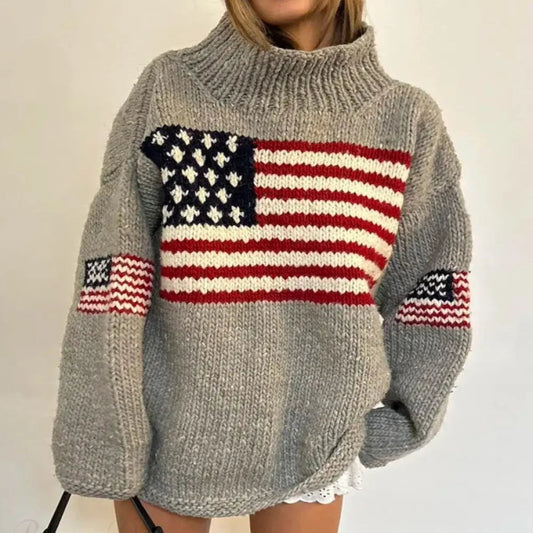 Sweater Turtleneck Retro US Flag Design for Casual Wear 0