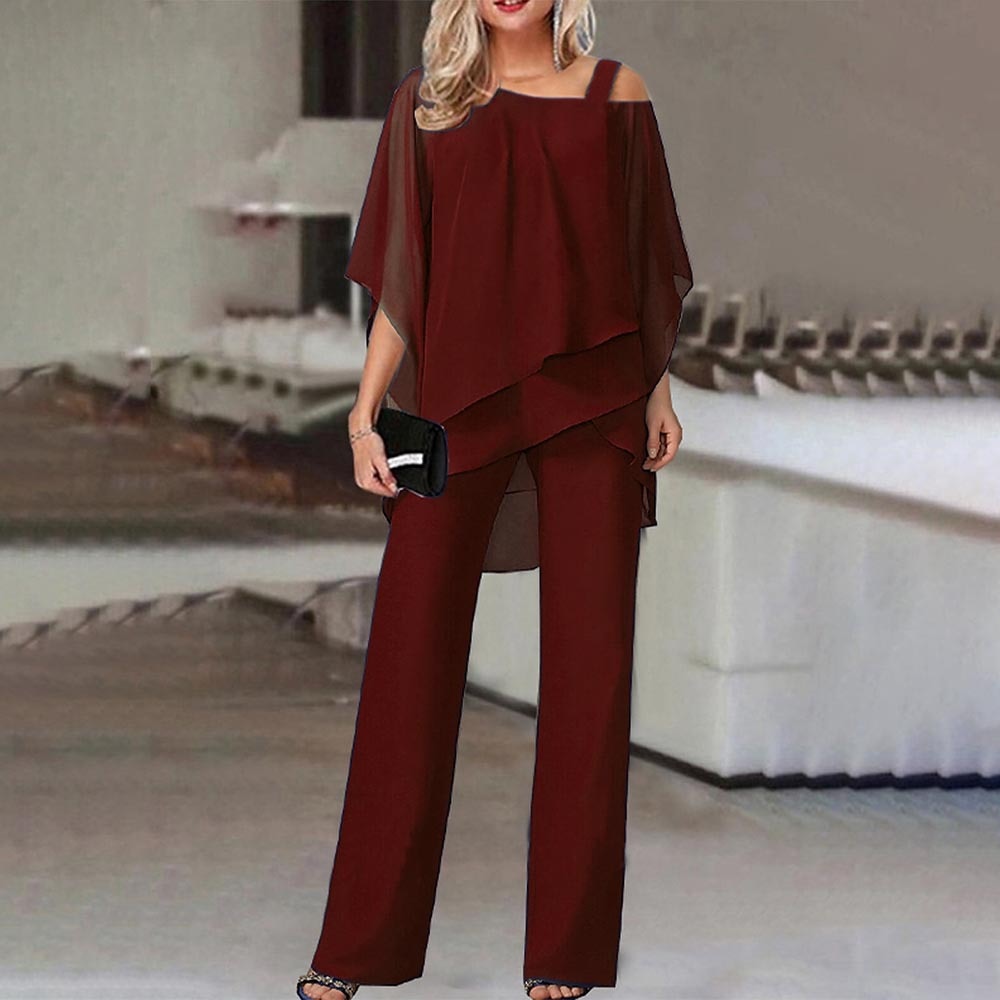 Women's Off-Shoulder Two Piece Set | Loose Fit Wide Leg