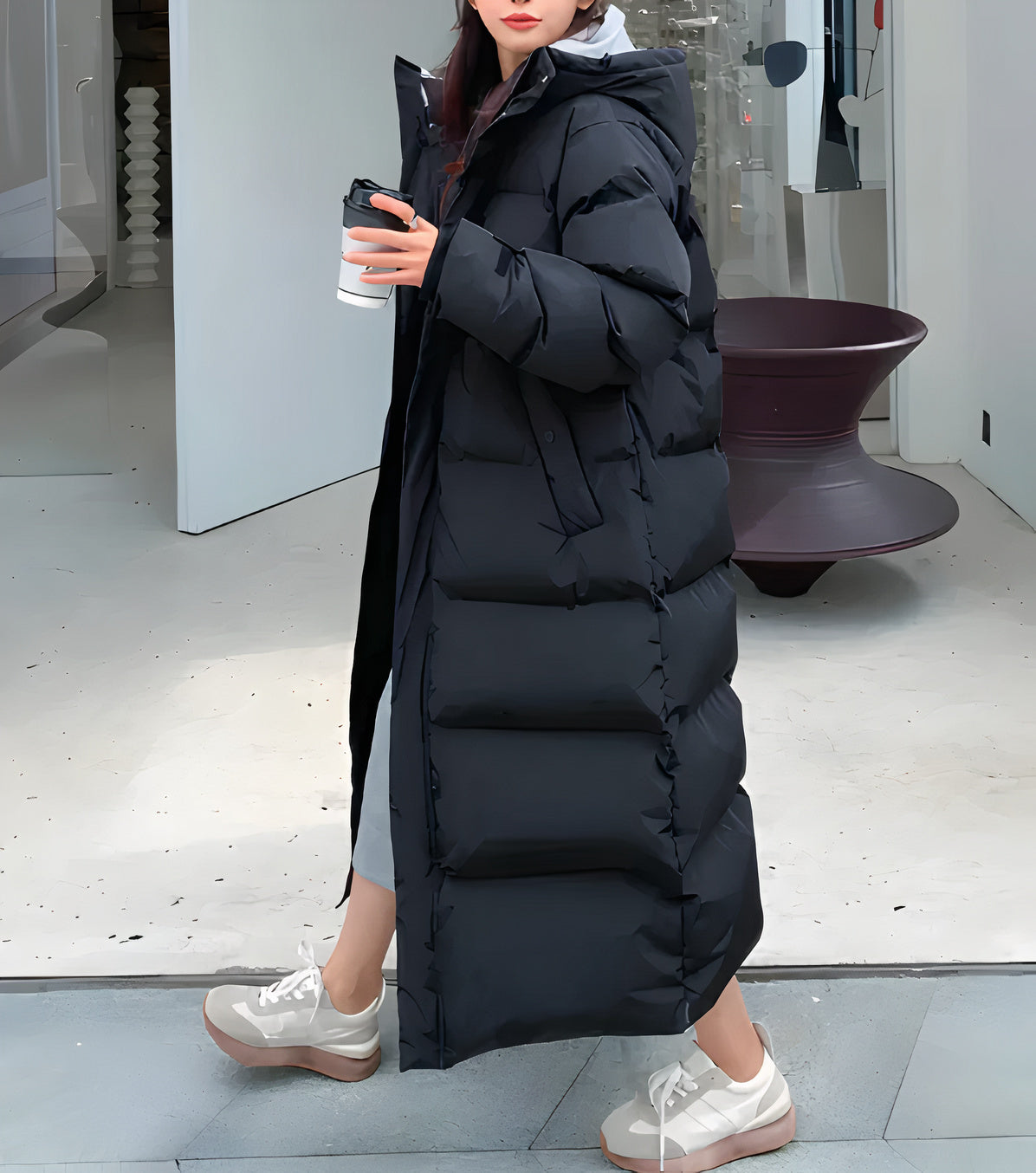 Women's Long Puffer Coat | Hooded Winter Quilted Jacket