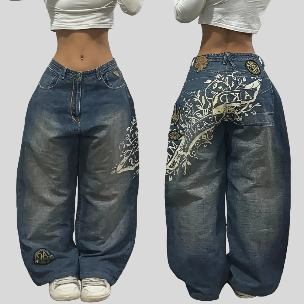 Women's Wide Leg Baggy Denim Jeans Vintage Relaxed Fit