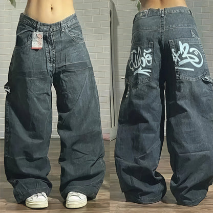 Women's Wide Leg Baggy Denim Jeans Vintage Relaxed Fit