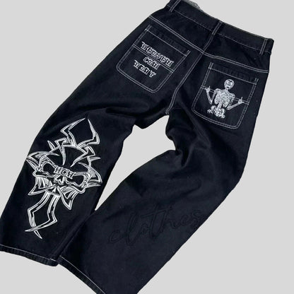 Wide Leg Pants Women Gothic Cross Wings Casual Loose Fit Cotton 15