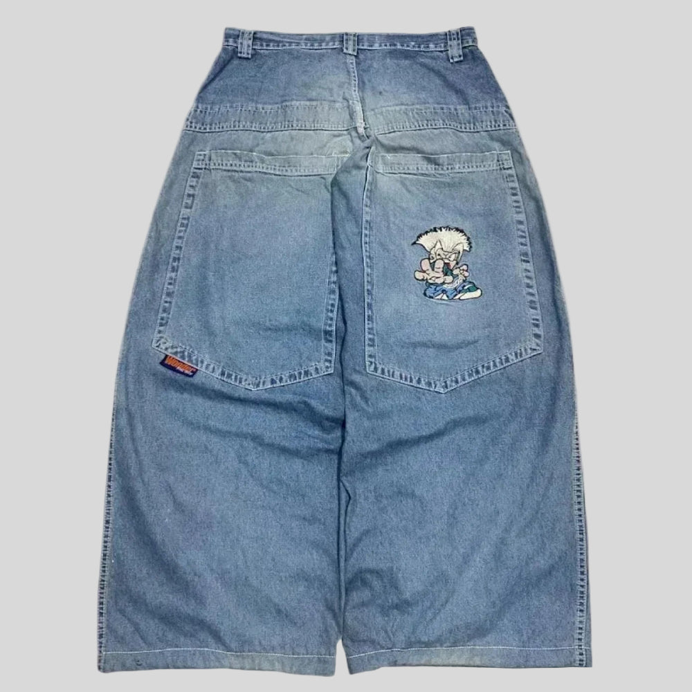 Wide Leg Pants Women Gothic Cross Wings Casual Loose Fit Cotton 4