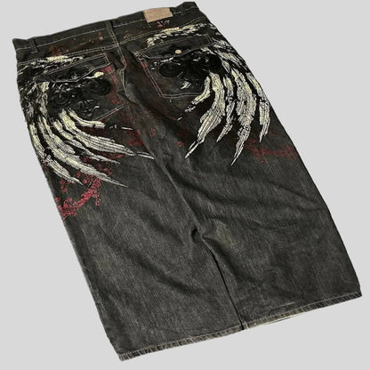 Wide Leg Pants Women Gothic Cross Wings Casual Loose Fit Cotton 5