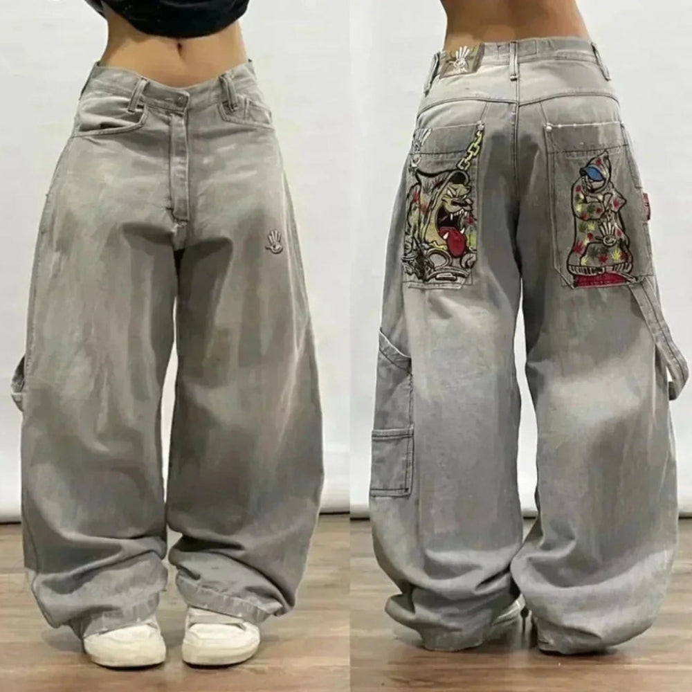 Wide Leg Pants Women Gothic Cross Wings Casual Loose Fit Cotton 7