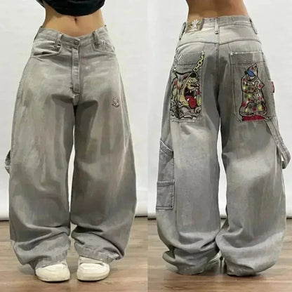 Wide Leg Pants Women Gothic Cross Wings Casual Loose Fit Cotton 7