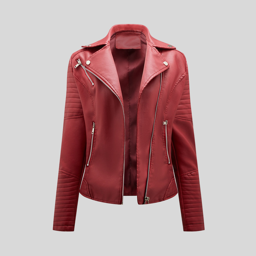 Women's Stylish Moto Jacket Slim Fit Asymmetrical Zip
