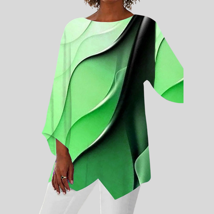 Women Asymmetric Flowy Tunic Top Abstract Print Three Quarter Sleeve