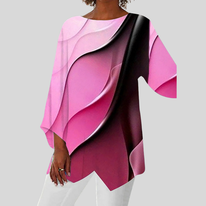 Women Asymmetric Flowy Tunic Top Abstract Print Three Quarter Sleeve