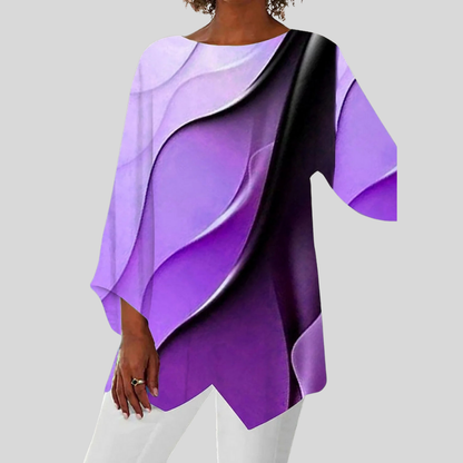 Women Asymmetric Flowy Tunic Top Abstract Print Three Quarter Sleeve