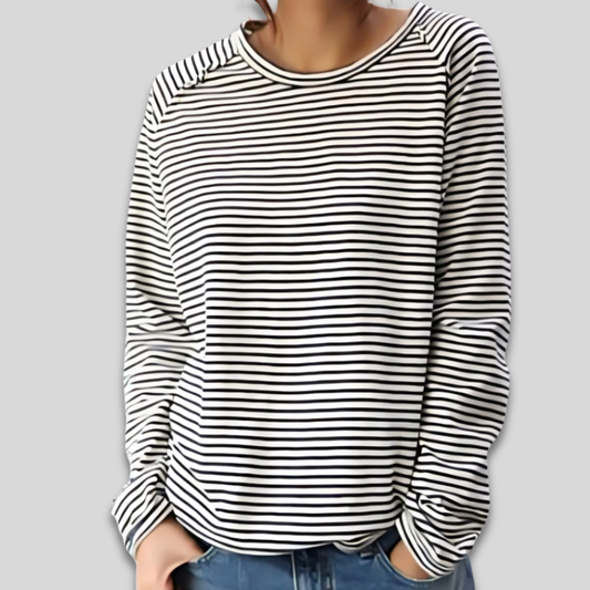 Women Casual Striped Long Sleeve Top Soft Relaxed Fit