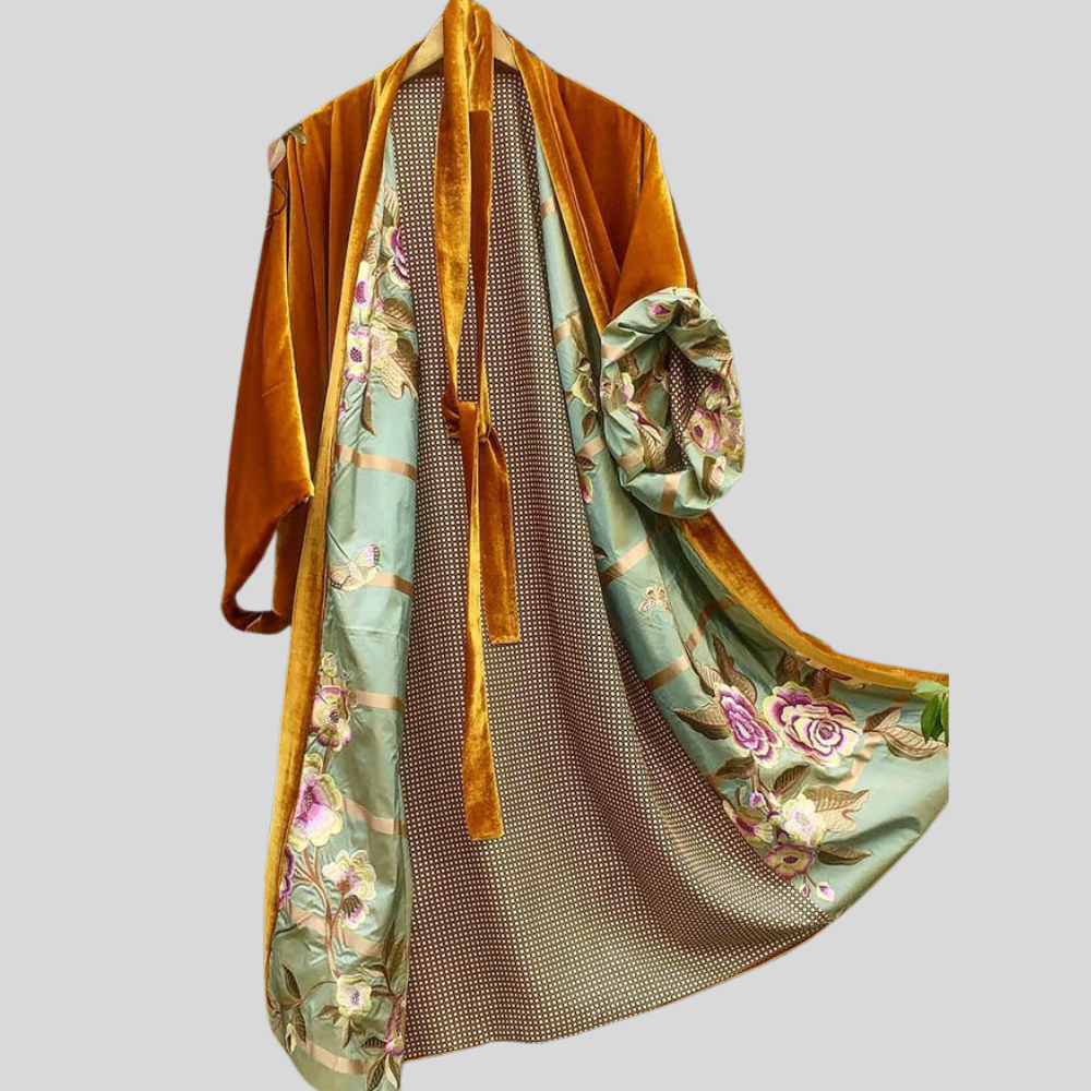 Women Vintage Velvet Kimono Robe Boho Paisley