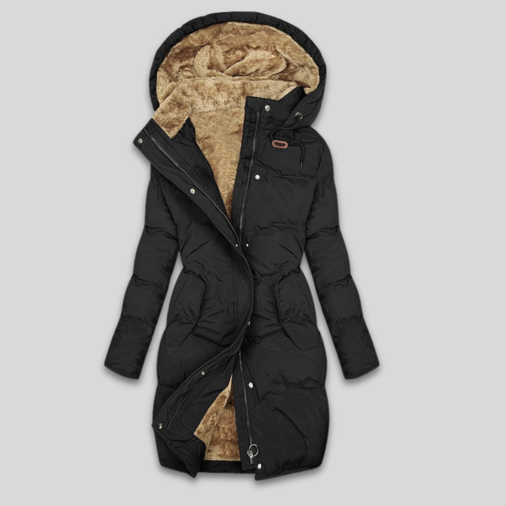 Women Warm Quilted Puffer Coat Hooded Fleece Lined