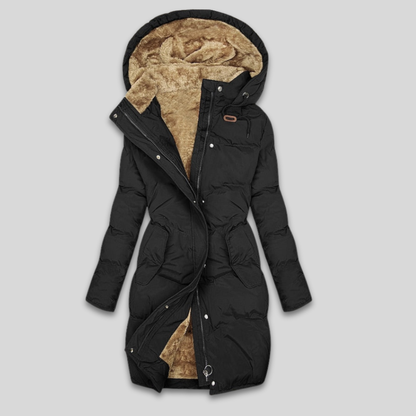 Women Warm Quilted Puffer Coat Hooded Fleece Lined