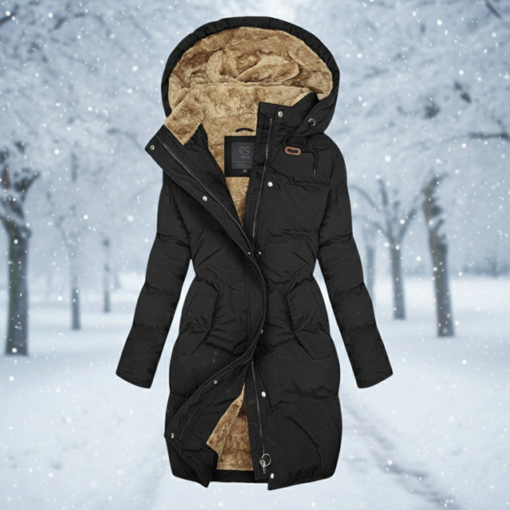 Women Warm Quilted Puffer Coat Hooded Fleece Lined