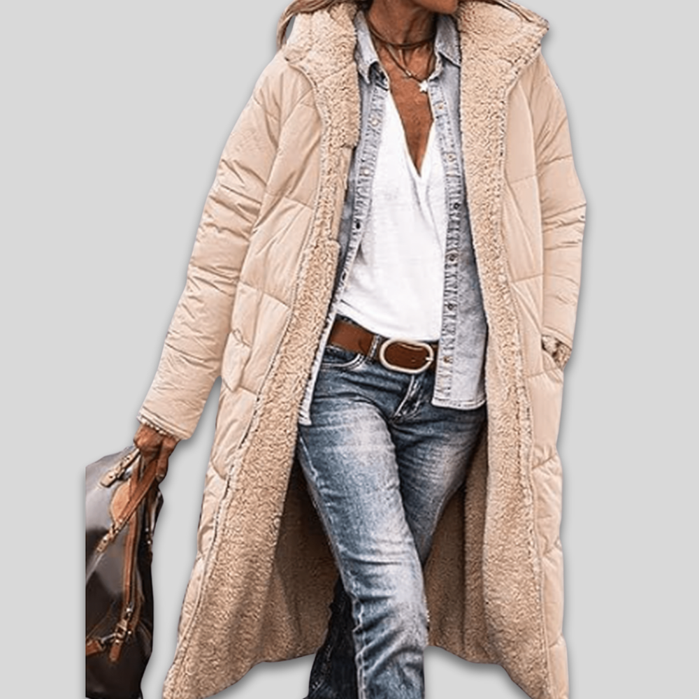 Women Warm Winter Puffer Coat Sherpa Lined Long Quilted Design