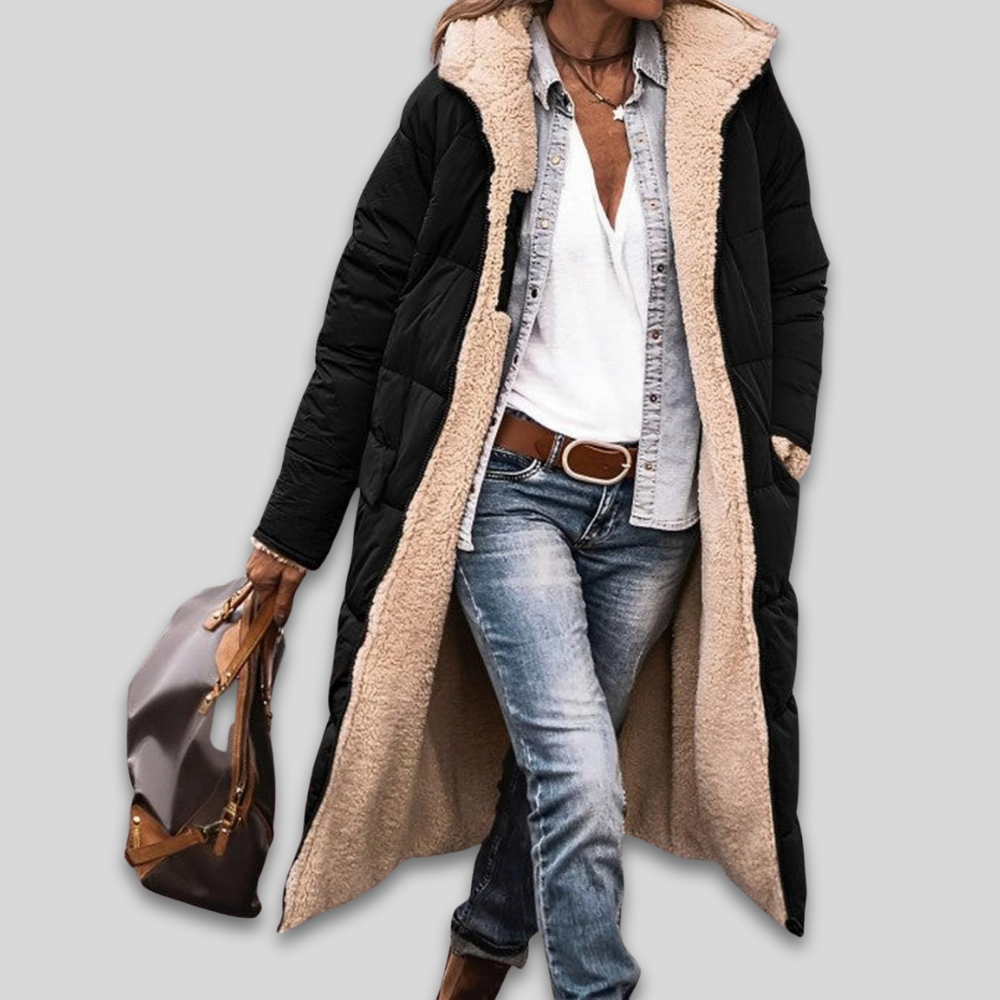 Women Warm Winter Puffer Coat Sherpa Lined Long Quilted Design