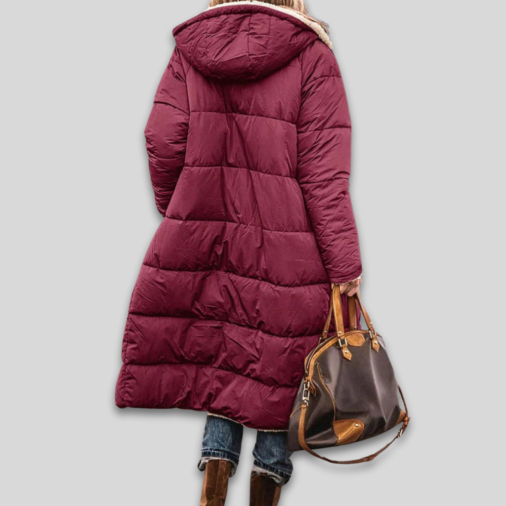 Women Warm Winter Puffer Coat Sherpa Lined Long Quilted Design